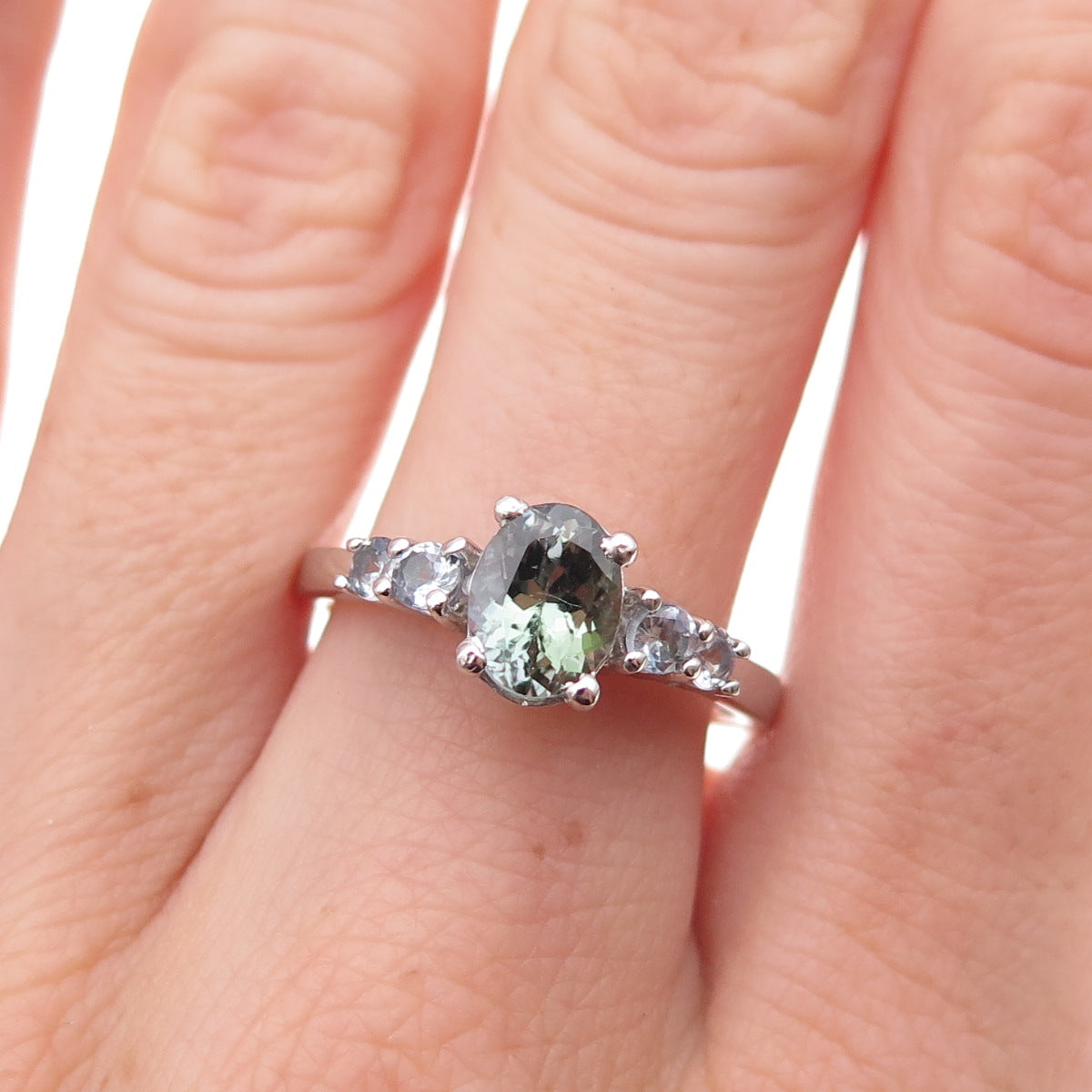 Chuck Clemency 925 Sterling Silver Real Iolite & White Topaz Ring Size 8