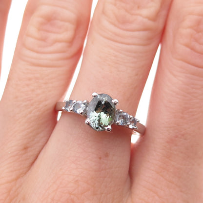 Chuck Clemency 925 Sterling Silver Real Iolite & White Topaz Ring Size 8