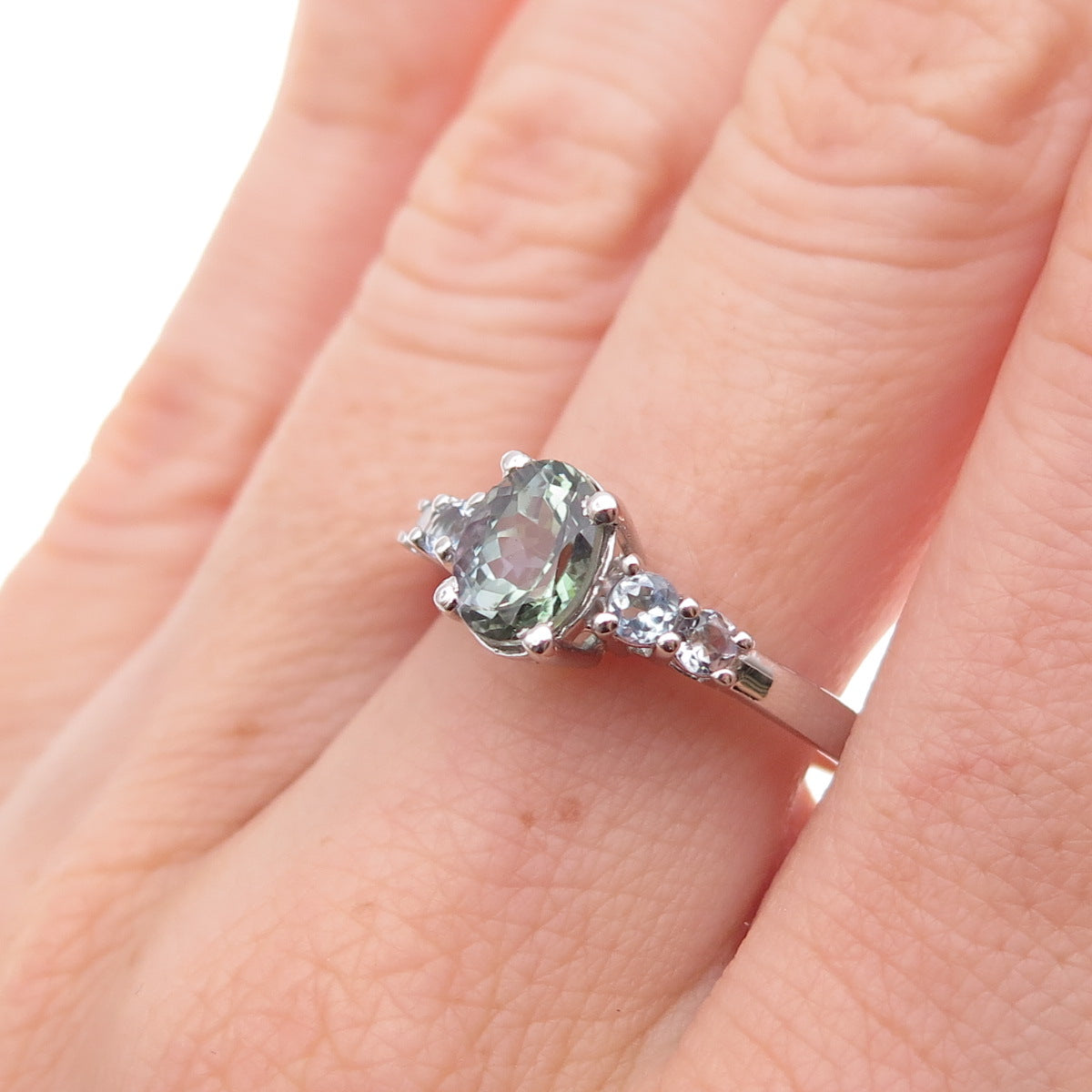 Chuck Clemency 925 Sterling Silver Real Iolite & White Topaz Ring Size 8