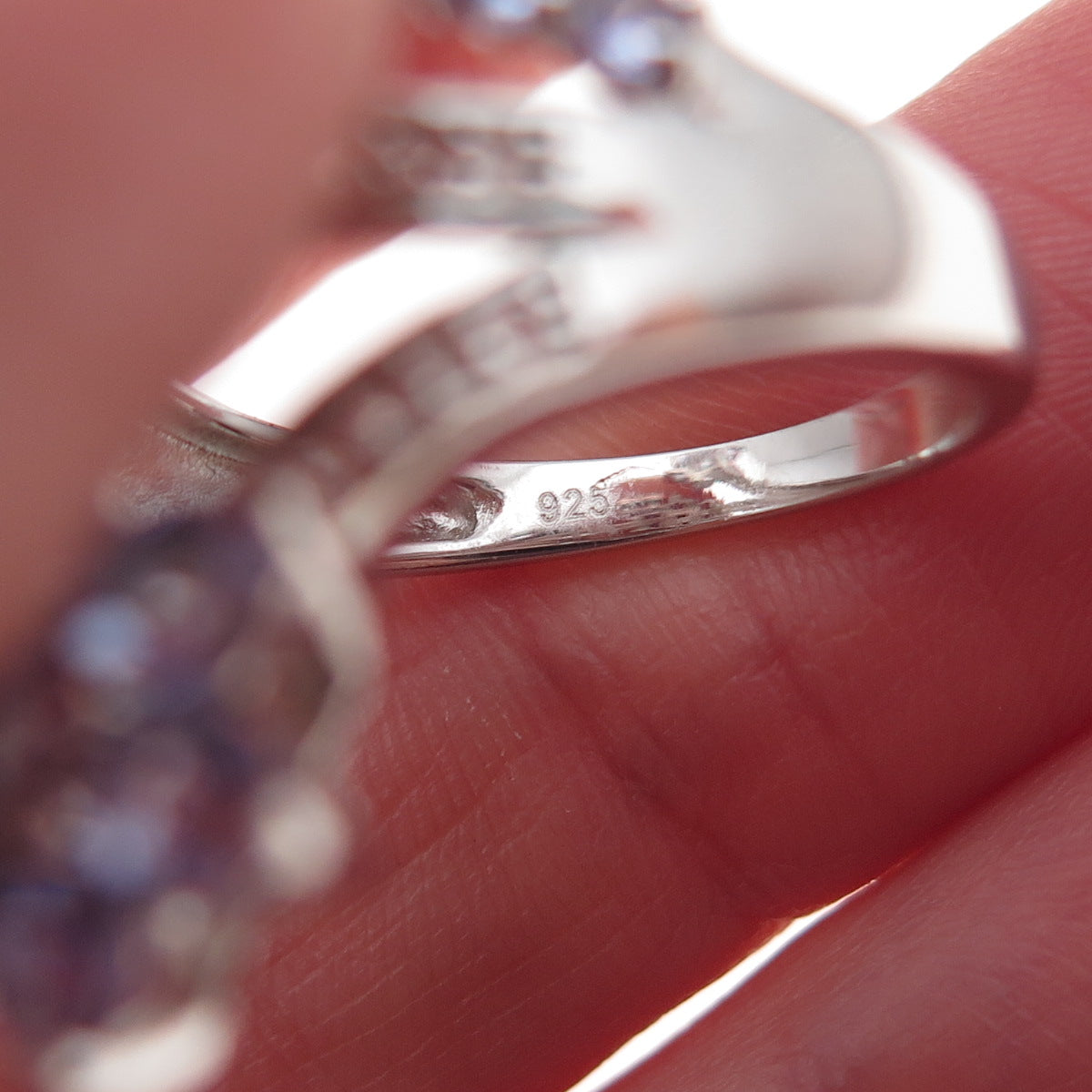 925 Sterling Silver Real Tanzanite & White Topaz Floral Bypass Ring Size 7.75