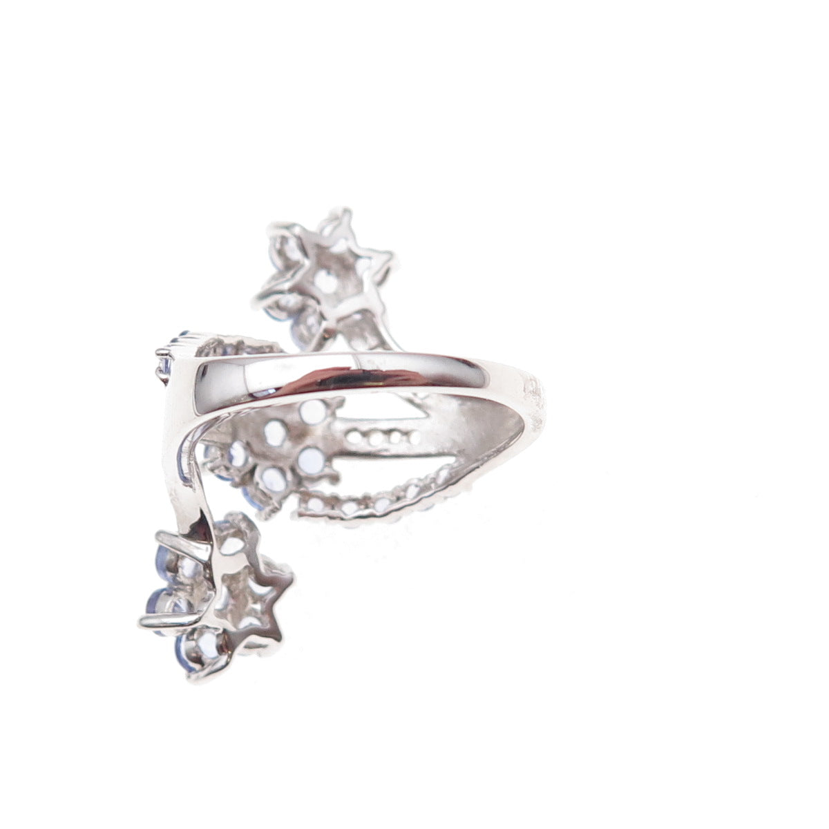 925 Sterling Silver Real Tanzanite & White Topaz Floral Bypass Ring Size 7.75