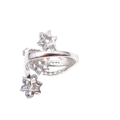 925 Sterling Silver Real Tanzanite & White Topaz Floral Bypass Ring Size 7.75