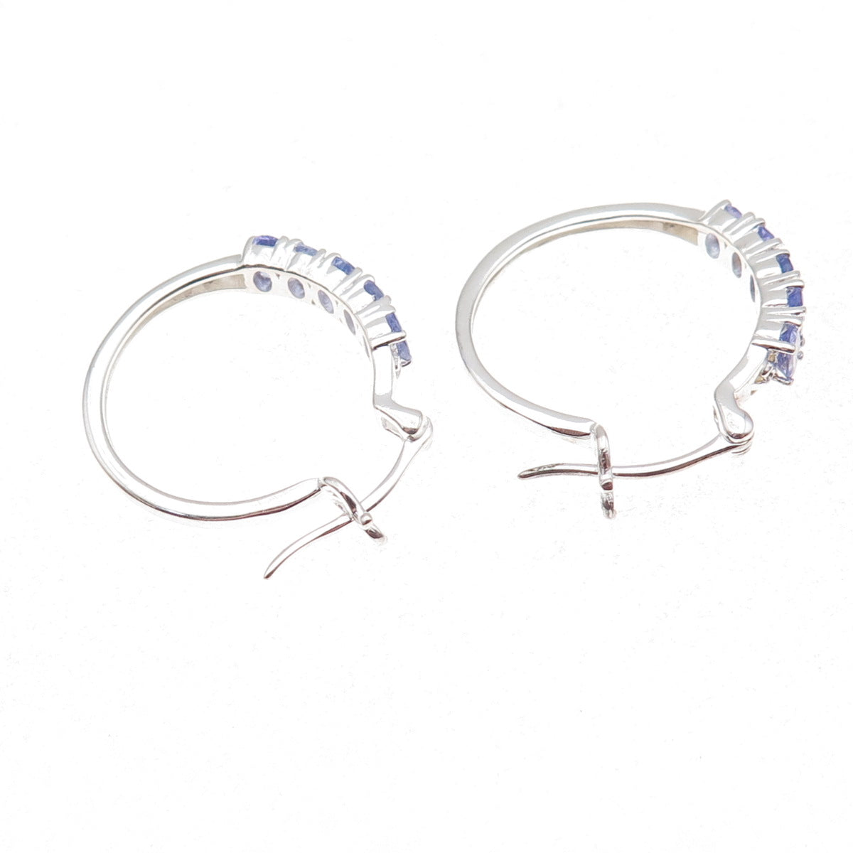 Chuck Clemency 925 Sterling Silver Real Oval-Cut Tanzanite Hoop Earrings
