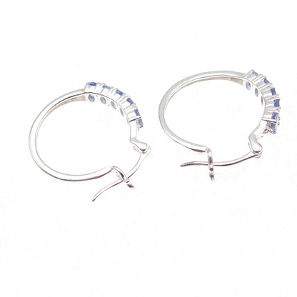 Chuck Clemency 925 Sterling Silver Real Oval-Cut Tanzanite Hoop Earrings