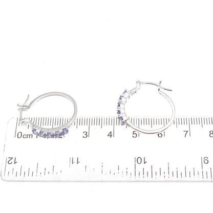 Chuck Clemency 925 Sterling Silver Real Oval-Cut Tanzanite Hoop Earrings