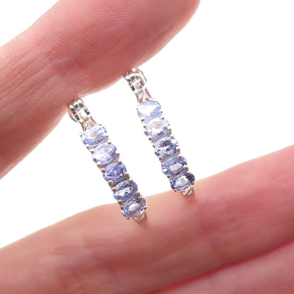 Chuck Clemency 925 Sterling Silver Real Oval-Cut Tanzanite Hoop Earrings