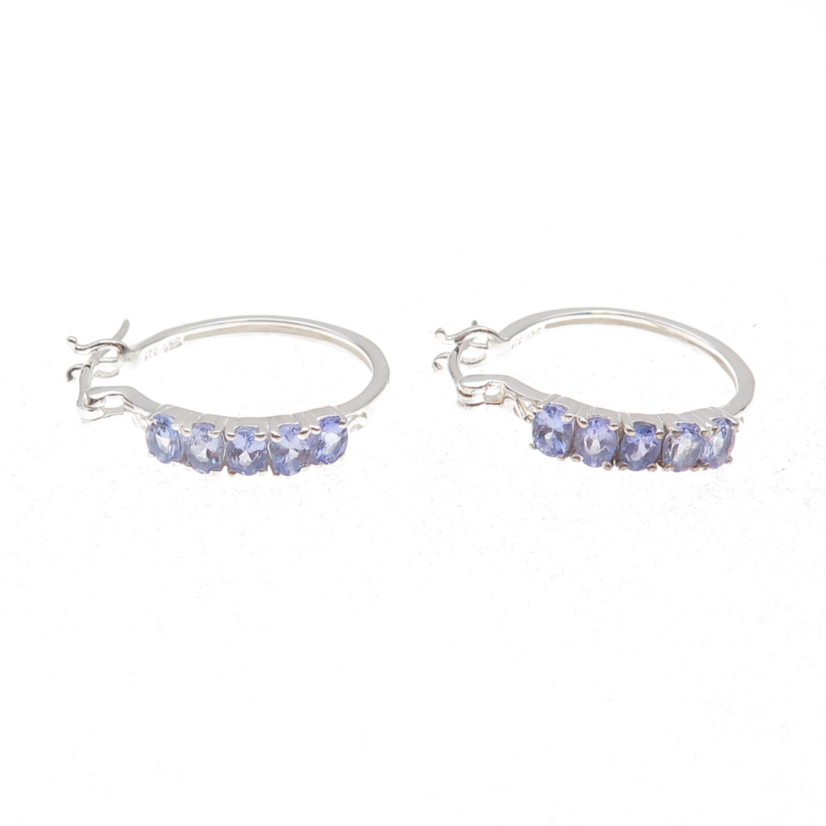 Chuck Clemency 925 Sterling Silver Real Oval-Cut Tanzanite Hoop Earrings