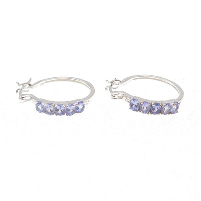 Chuck Clemency 925 Sterling Silver Real Oval-Cut Tanzanite Hoop Earrings