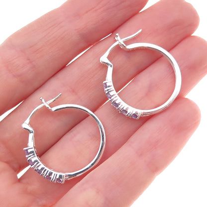 Chuck Clemency 925 Sterling Silver Real Oval-Cut Tanzanite Hoop Earrings