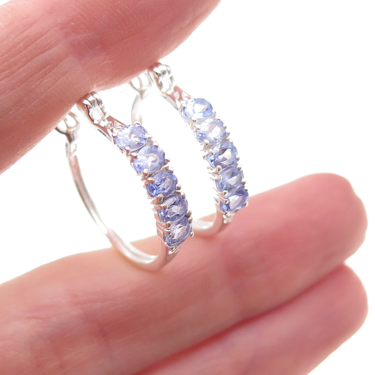Chuck Clemency 925 Sterling Silver Real Oval-Cut Tanzanite Hoop Earrings