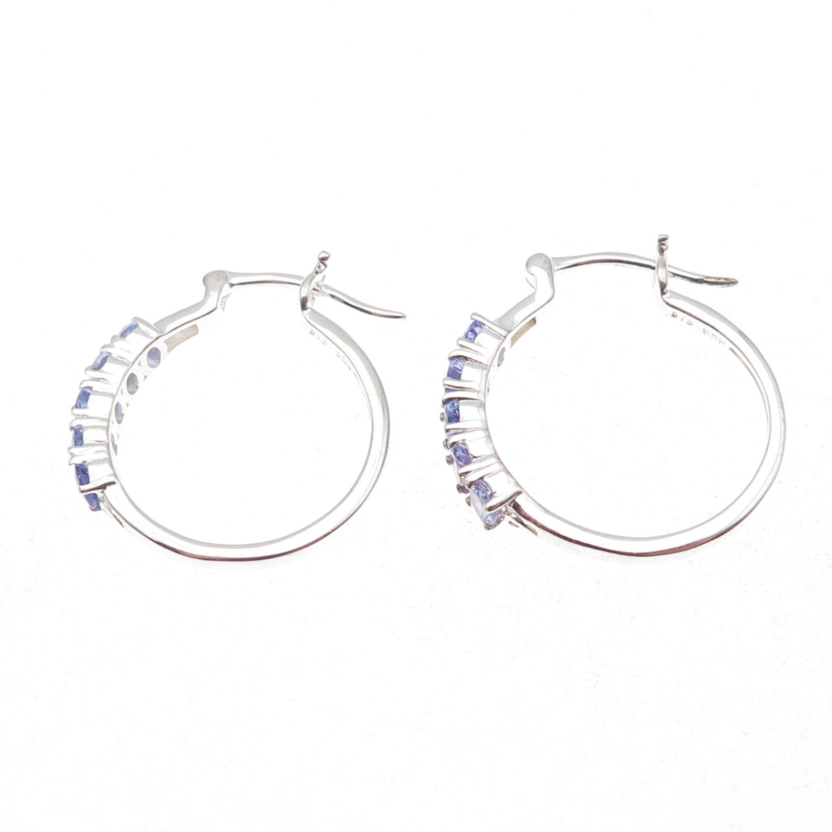 Chuck Clemency 925 Sterling Silver Real Oval-Cut Tanzanite Hoop Earrings