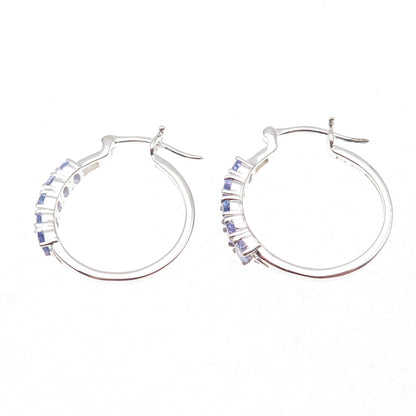 Chuck Clemency 925 Sterling Silver Real Oval-Cut Tanzanite Hoop Earrings