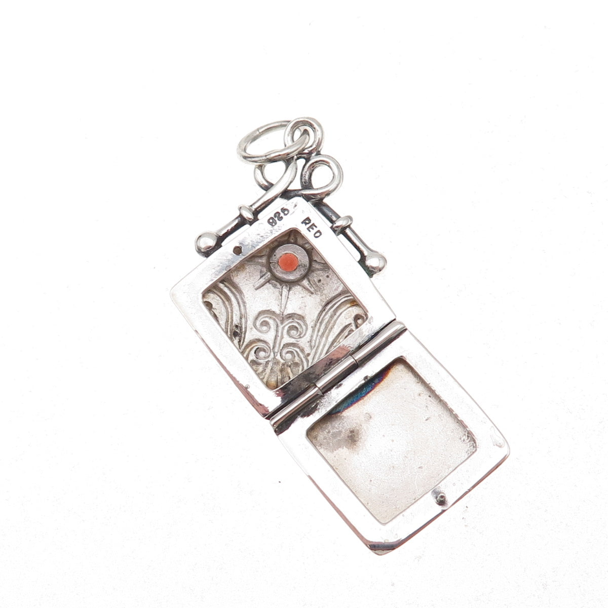 Reo 925 Sterling Silver Vintage Real Red Garnet Heart Locket Charm Pendant