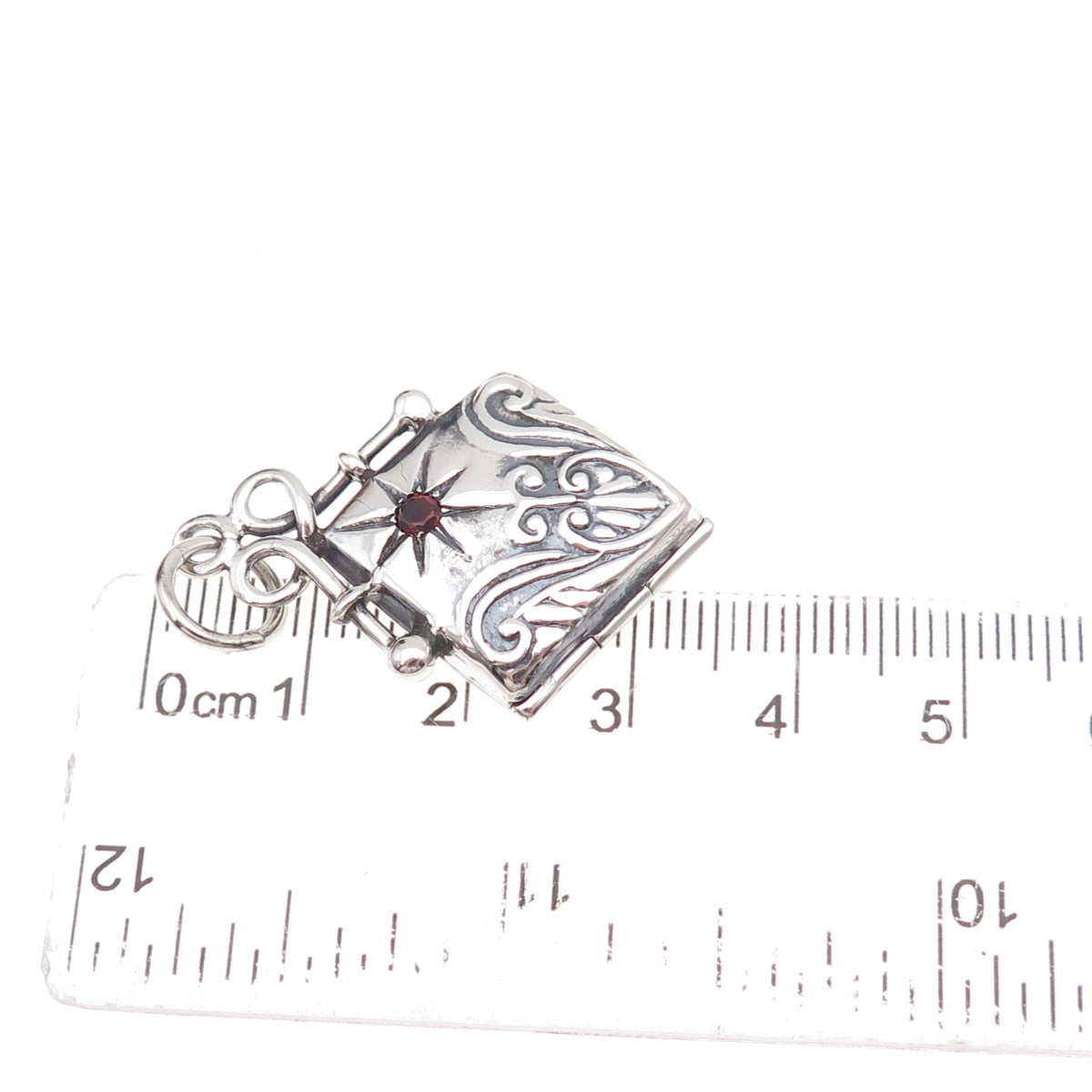 Reo 925 Sterling Silver Vintage Real Red Garnet Heart Locket Charm Pendant