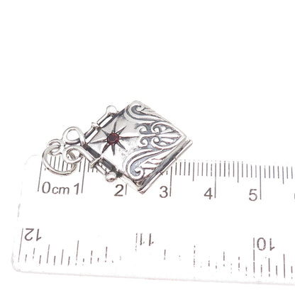 Reo 925 Sterling Silver Vintage Real Red Garnet Heart Locket Charm Pendant
