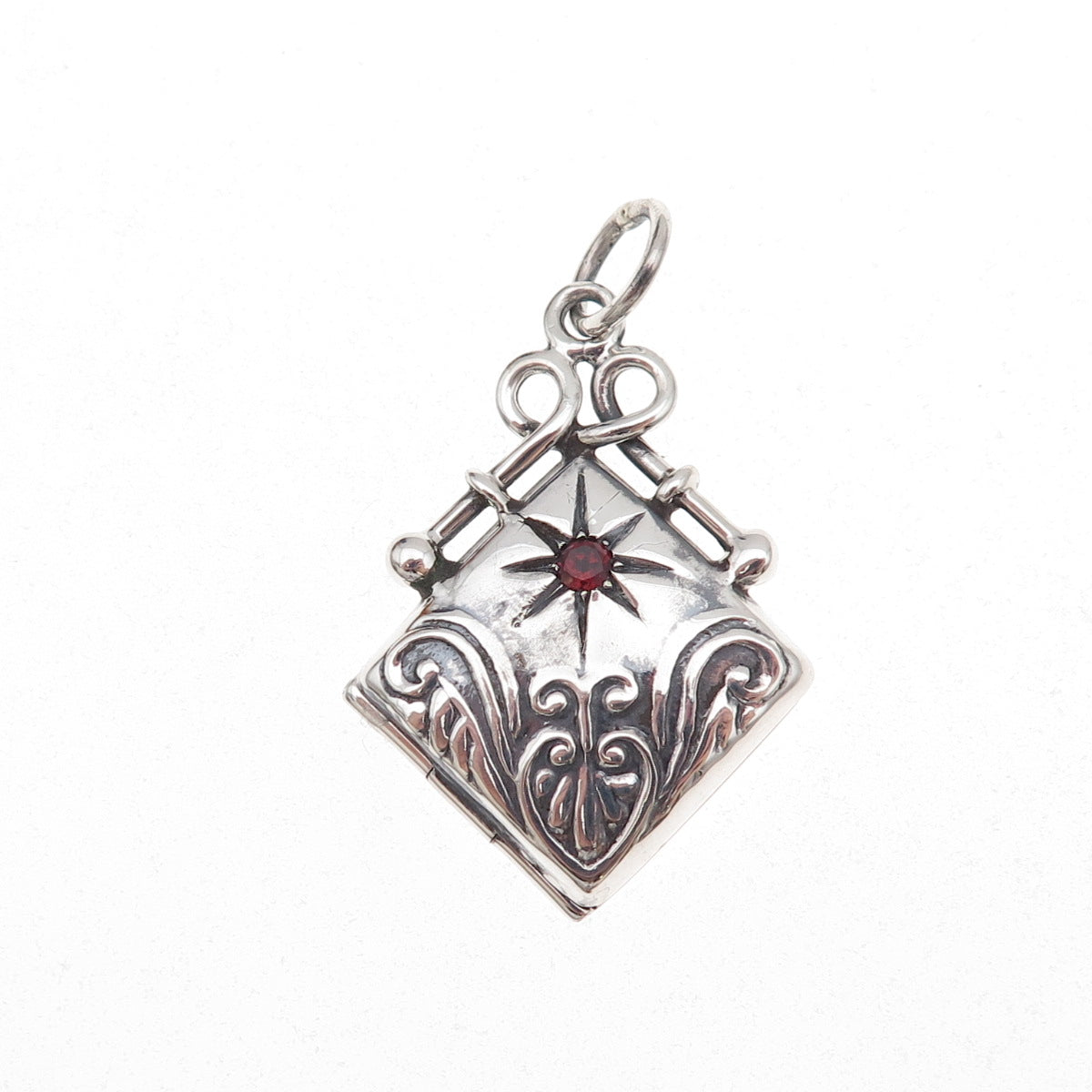 Reo 925 Sterling Silver Vintage Real Red Garnet Heart Locket Charm Pendant