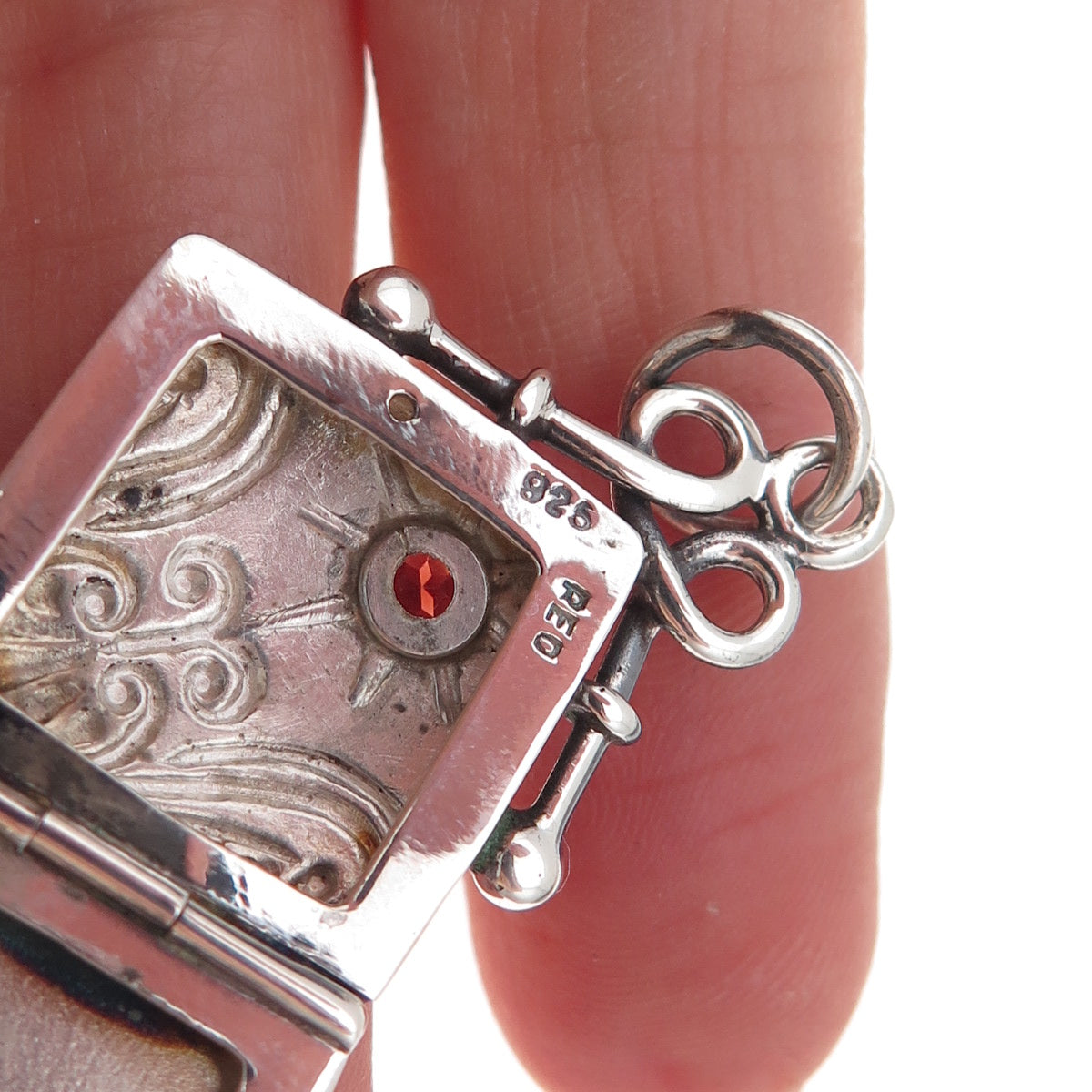 Reo 925 Sterling Silver Vintage Real Red Garnet Heart Locket Charm Pendant