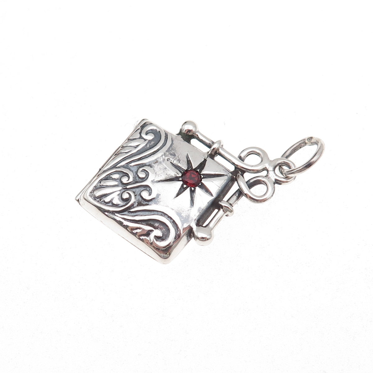 Reo 925 Sterling Silver Vintage Real Red Garnet Heart Locket Charm Pendant