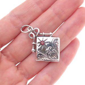 Reo 925 Sterling Silver Vintage Real Red Garnet Heart Locket Charm Pendant