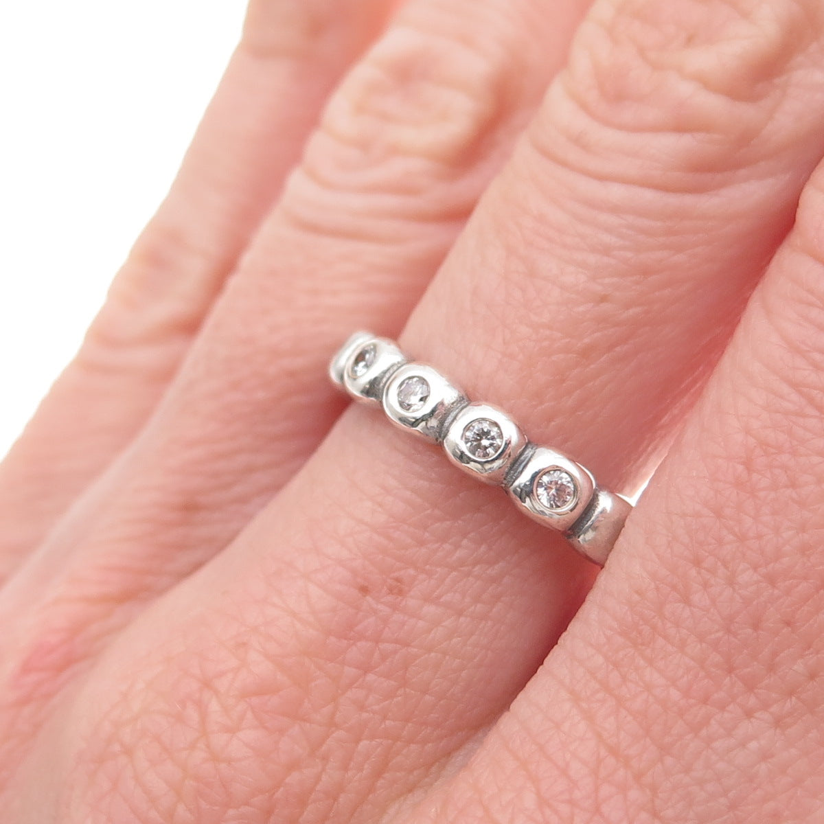 Pandora 925 Sterling Silver Round-Cut C Z Hope / Ice Band Ring Size 8