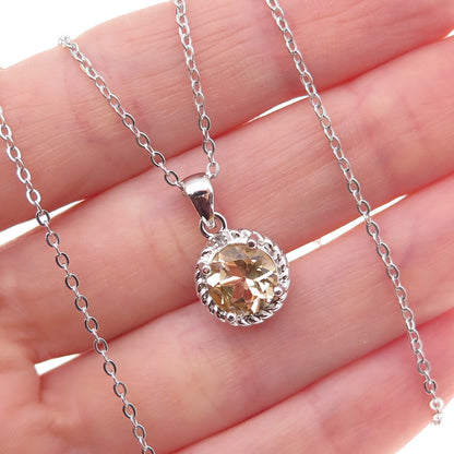 Dee Berkle 925 Sterling Silver Real Diamond Accent & Citrine Chain Necklace 18"