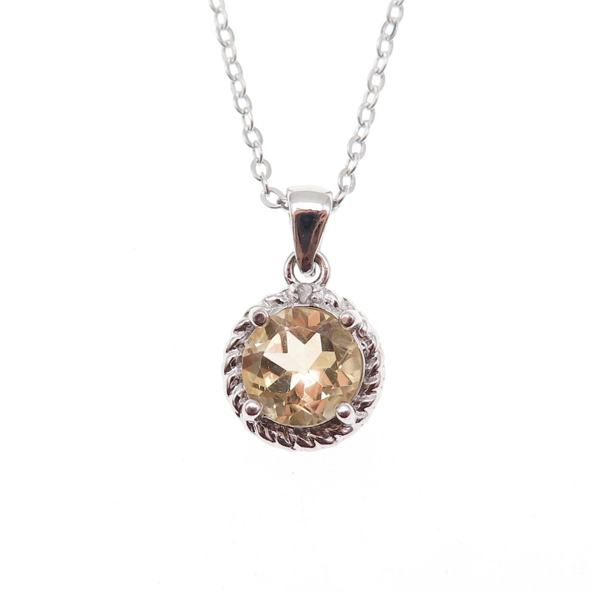 Dee Berkle 925 Sterling Silver Real Diamond Accent & Citrine Chain Necklace 18"