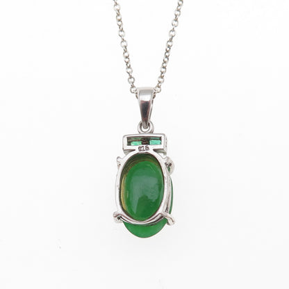 925 Sterling Silver Vintage Real Jade & Emerald Cable Chain Necklace 18"