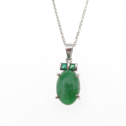 925 Sterling Silver Vintage Real Jade & Emerald Cable Chain Necklace 18"