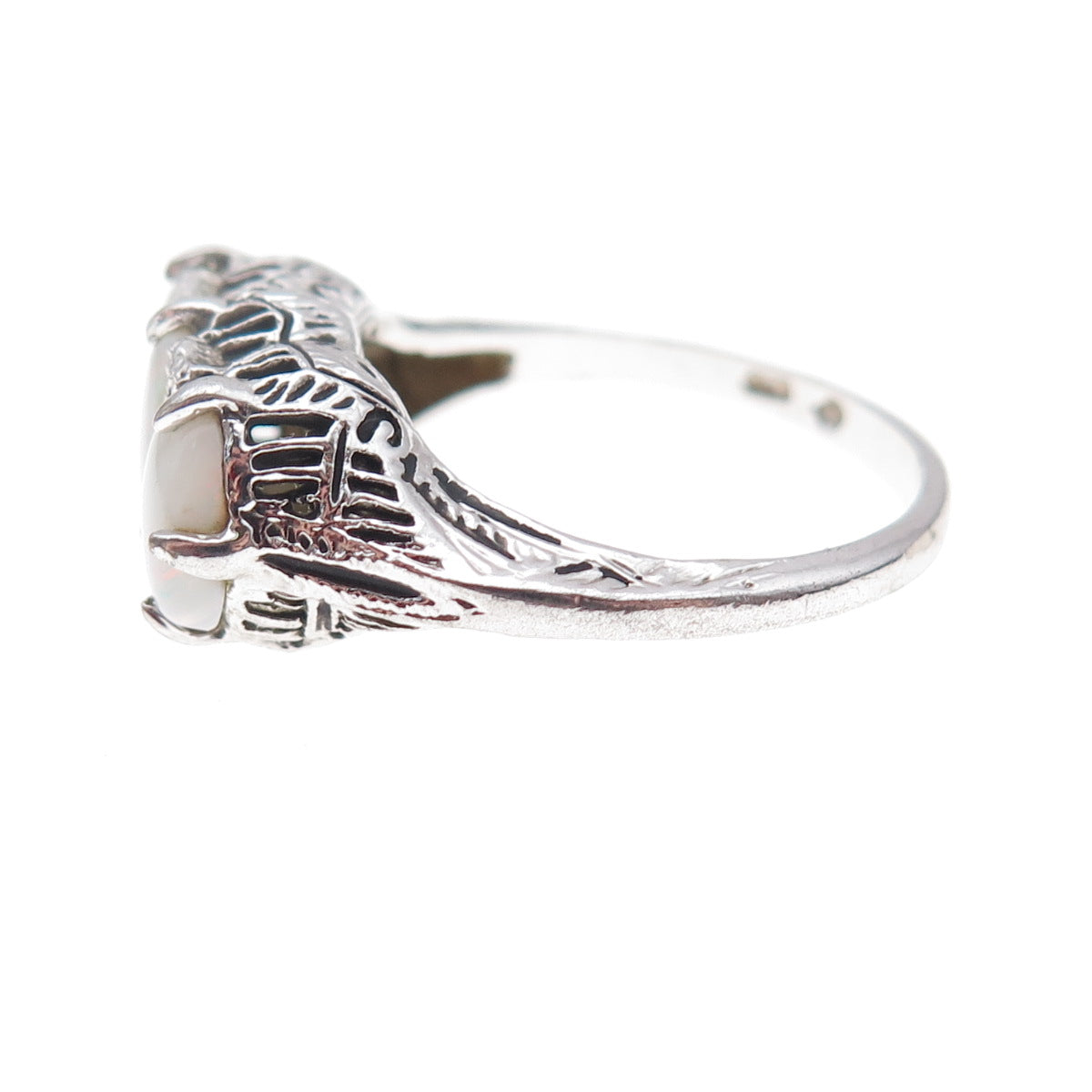 925 Sterling Silver Vintage Real Oval-Cut Opal Ring Size 8.25