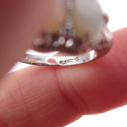 925 Sterling Silver Vintage Real Oval-Cut Opal Ring Size 8.25