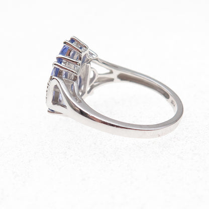 Chuck Clemency 925 Sterling Silver Real Oval-Cut Tanzanite Cluster Ring Size 8