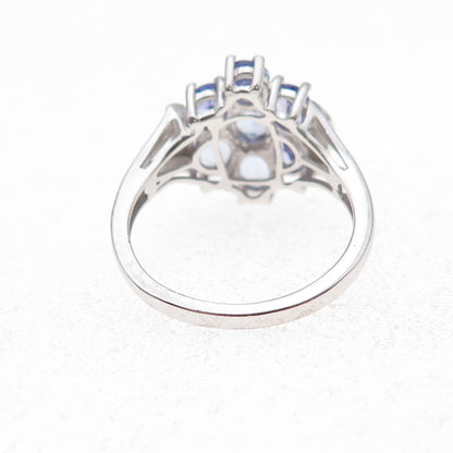 Chuck Clemency 925 Sterling Silver Real Oval-Cut Tanzanite Cluster Ring Size 8
