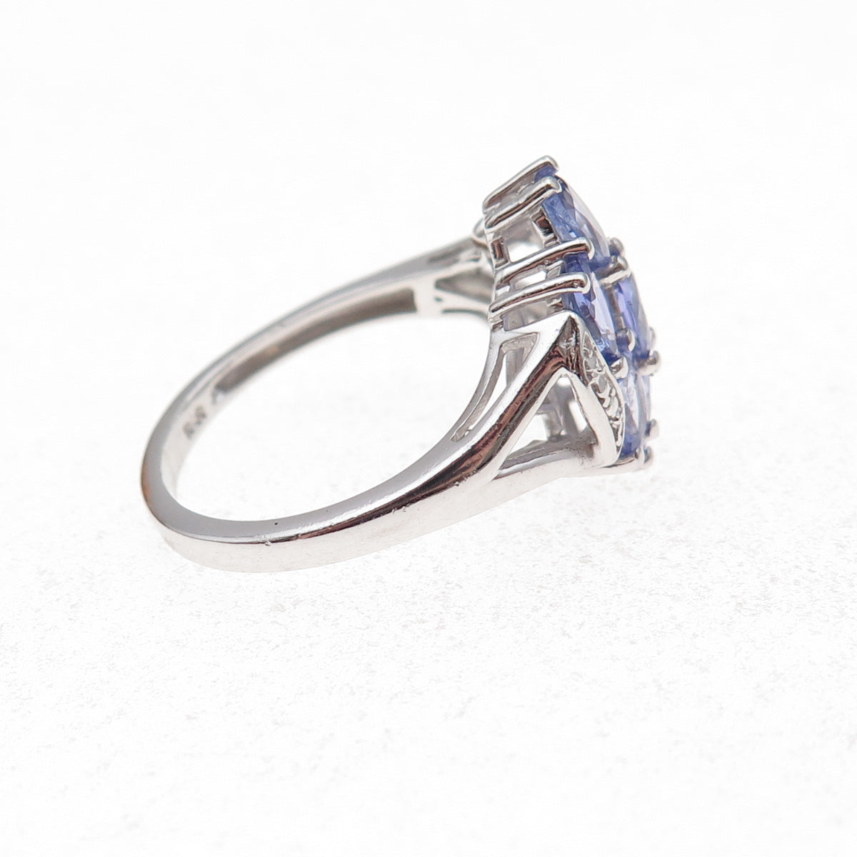 Chuck Clemency 925 Sterling Silver Real Oval-Cut Tanzanite Cluster Ring Size 8