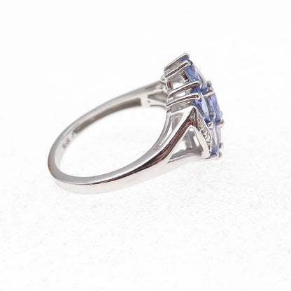 Chuck Clemency 925 Sterling Silver Real Oval-Cut Tanzanite Cluster Ring Size 8