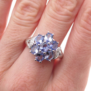 Chuck Clemency 925 Sterling Silver Real Oval-Cut Tanzanite Cluster Ring Size 8