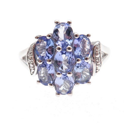 Chuck Clemency 925 Sterling Silver Real Oval-Cut Tanzanite Cluster Ring Size 8