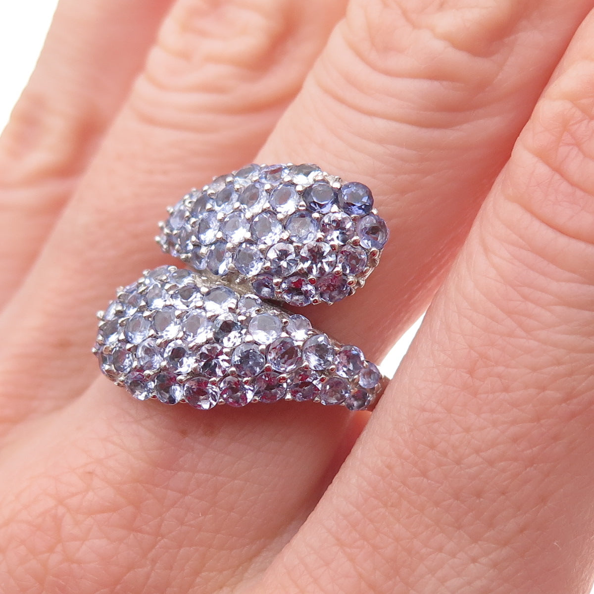 Chuck Clemency 925 Sterling Silver Real Round-Cut Tanzanite Ring Size 7.75