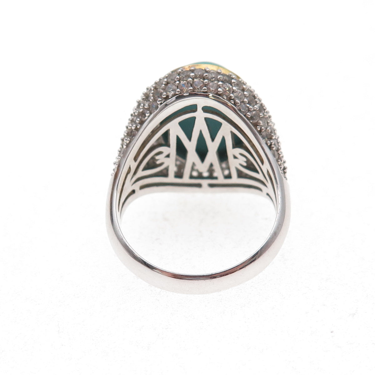 925 Sterling Silver 2-Tone Real Turquoise & White Topaz Ring Size 8.25