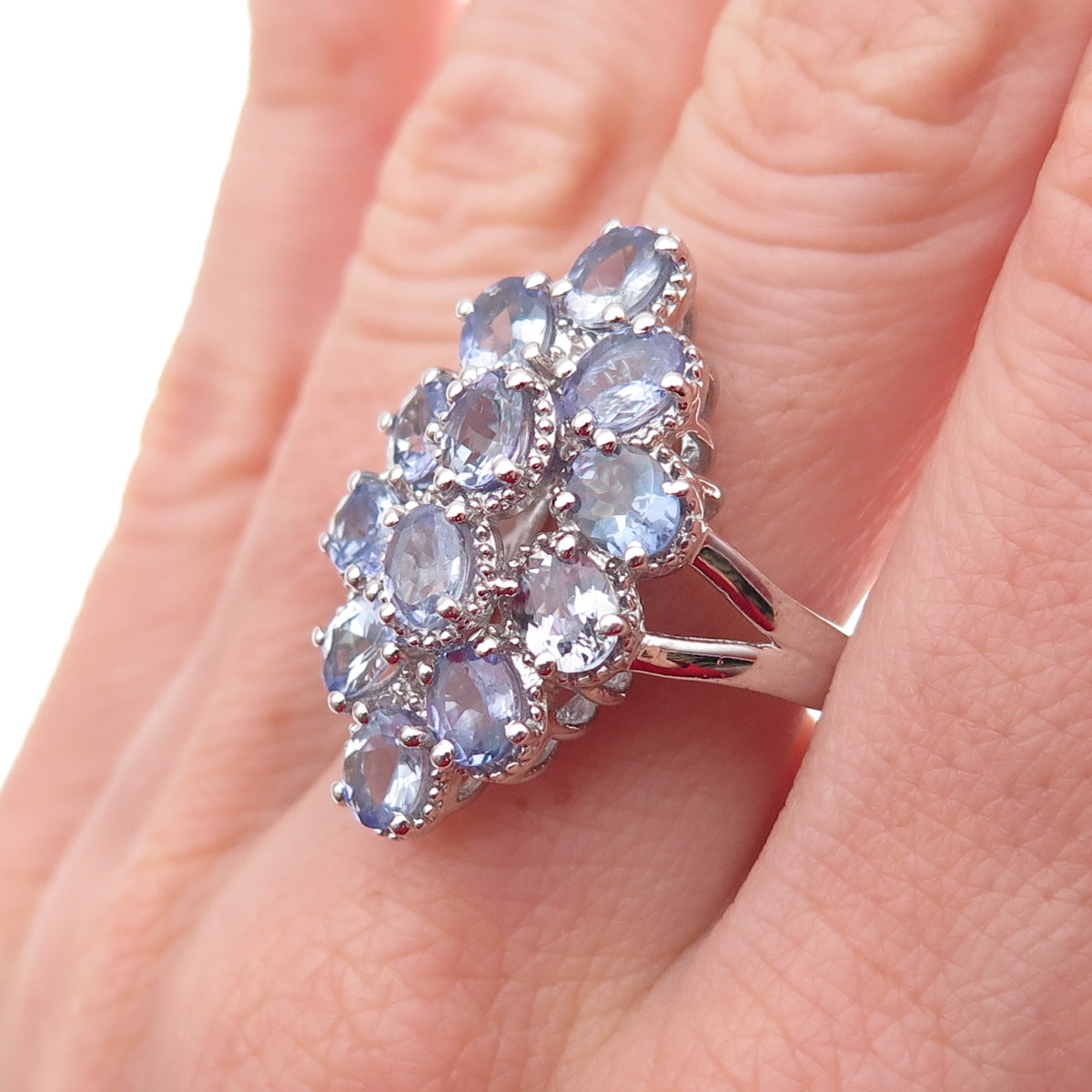 Chuck Clemency 925 Sterling Silver Real Oval-Cut Tanzanite Ring Size 8.25