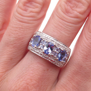 Chuck Clemency 925 Sterling Silver Real Oval & Round-Cut Tanzanite Ring Size 7