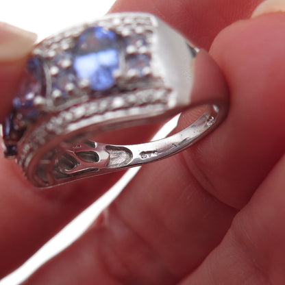 Chuck Clemency 925 Sterling Silver Real Oval & Round-Cut Tanzanite Ring Size 7