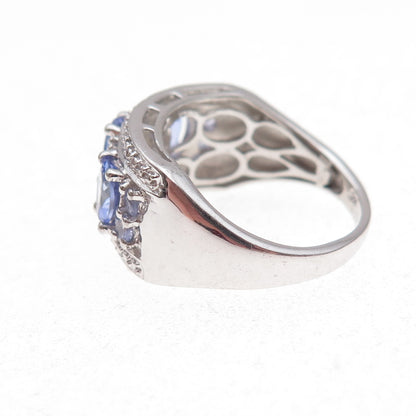 Chuck Clemency 925 Sterling Silver Real Oval & Round-Cut Tanzanite Ring Size 7