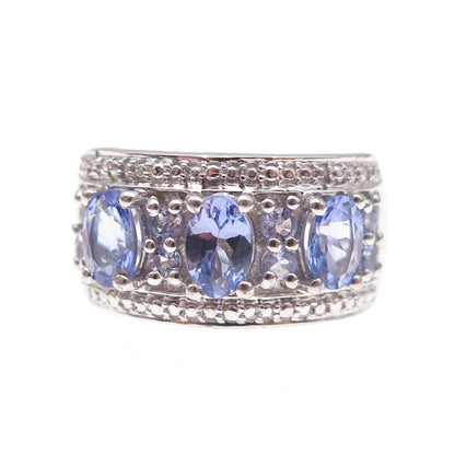Chuck Clemency 925 Sterling Silver Real Oval & Round-Cut Tanzanite Ring Size 7