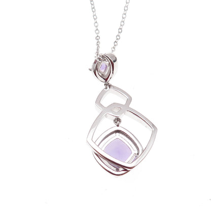 925 Sterling Silver Mexico Real Diamond & Amethyst Cable Chain Necklace 18"