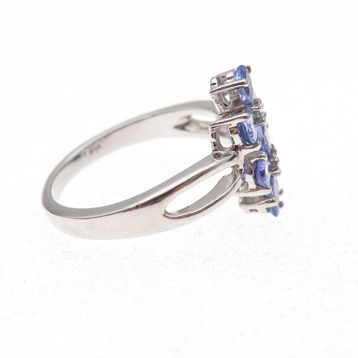 925 Sterling Silver Real Tanzanite & White Topaz Floral Ring Size 8