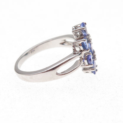 925 Sterling Silver Real Tanzanite & White Topaz Floral Ring Size 8