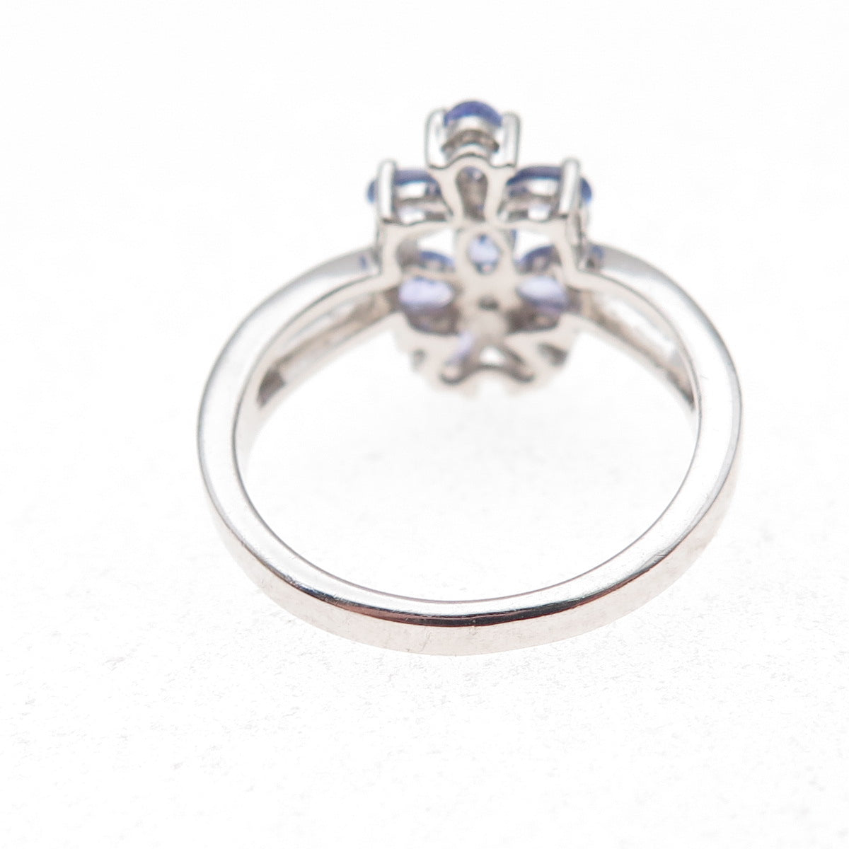 925 Sterling Silver Real Tanzanite & White Topaz Floral Ring Size 8