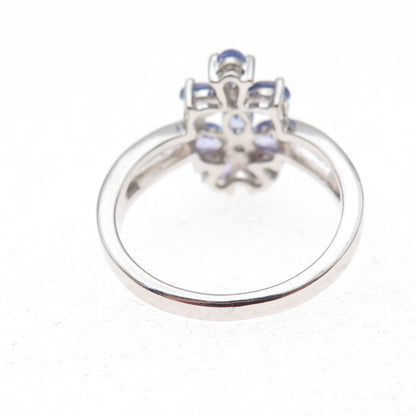 925 Sterling Silver Real Tanzanite & White Topaz Floral Ring Size 8