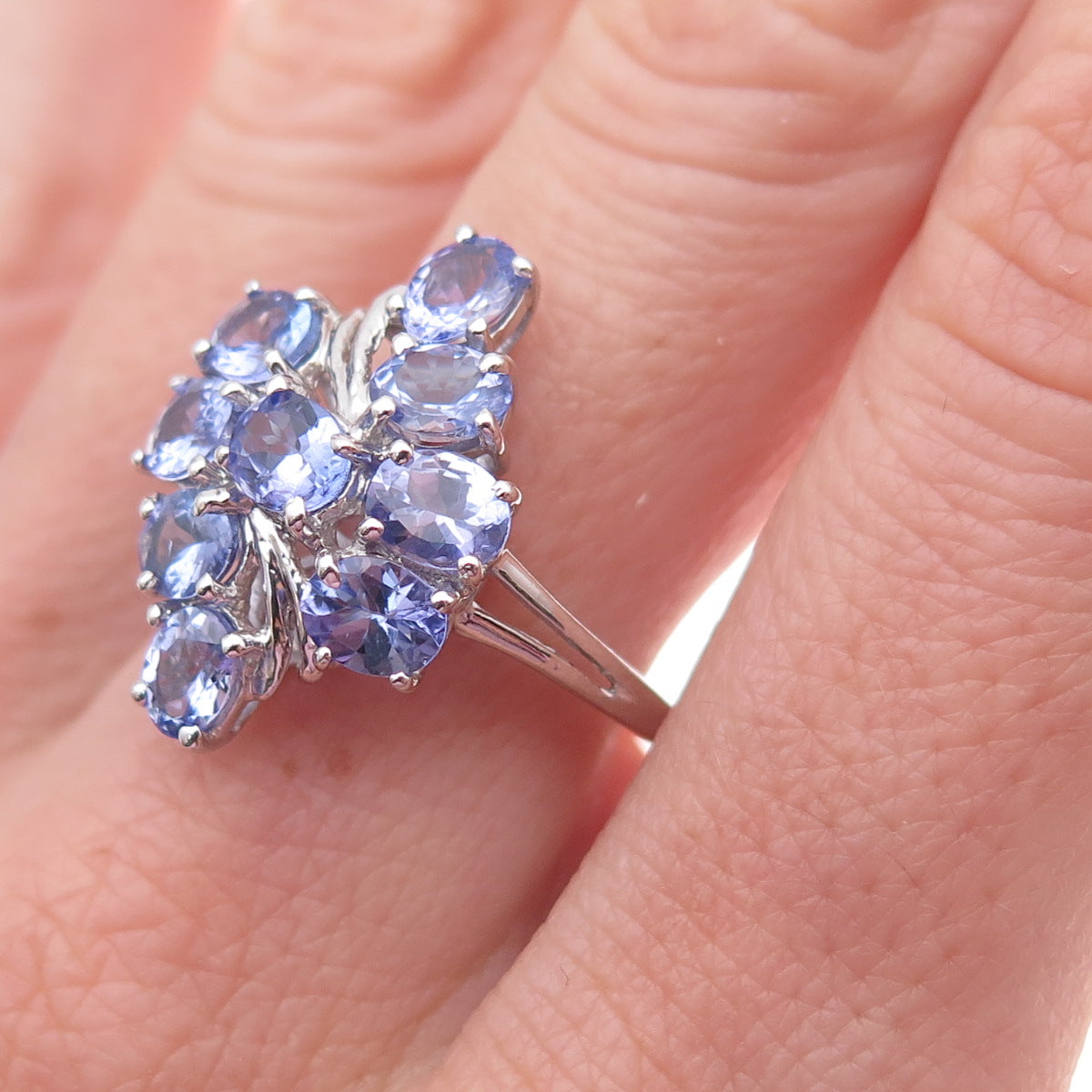 Chuck Clemency 925 Sterling Silver Real Oval-Cut Tanzanite Ring Size 8.25