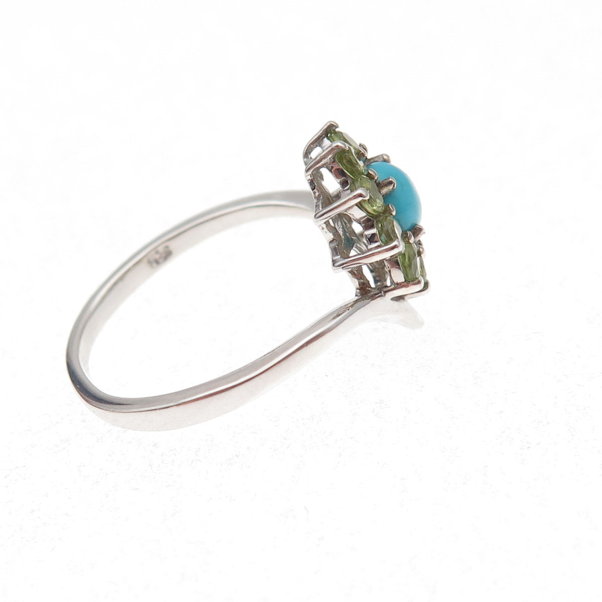 Chuck Clemency Sterling Silver Real Turquoise & Peridot Floral Ring Size 8.25